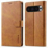 Lc.Imeeke Google Pixel 9/Pixel 9 Pro Etui med Kortlomme stativfunksjon Lysebrun