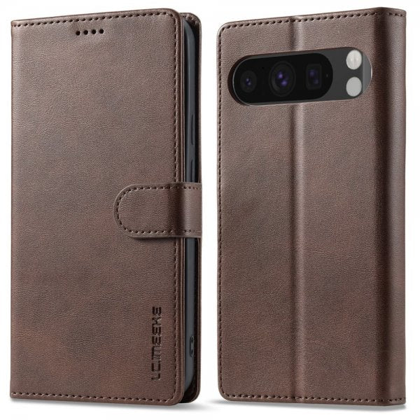 Lc.Imeeke Google Pixel 9/Pixel 9 Pro Etui med Kortlomme stativfunksjon Mørkebrun