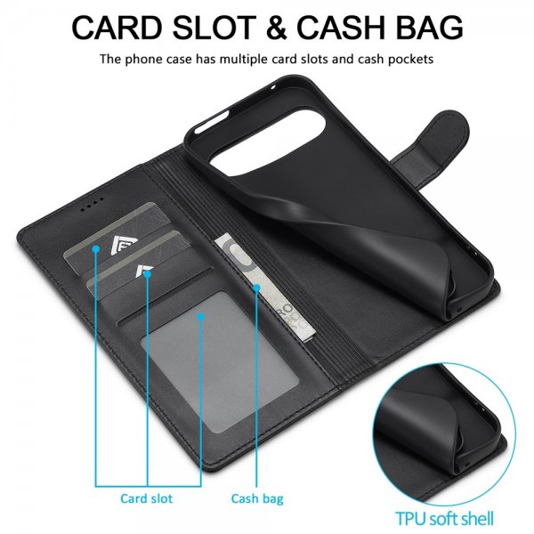Lc.Imeeke Google Pixel 9/Pixel 9 Pro/Pixel 10/Pixel 10 Pro Etui med Kortlomme Svart