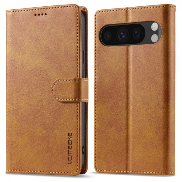 Lc.Imeeke Google Pixel 9 Pro XL Etui med Kortlomme stativfunksjon Lysebrun