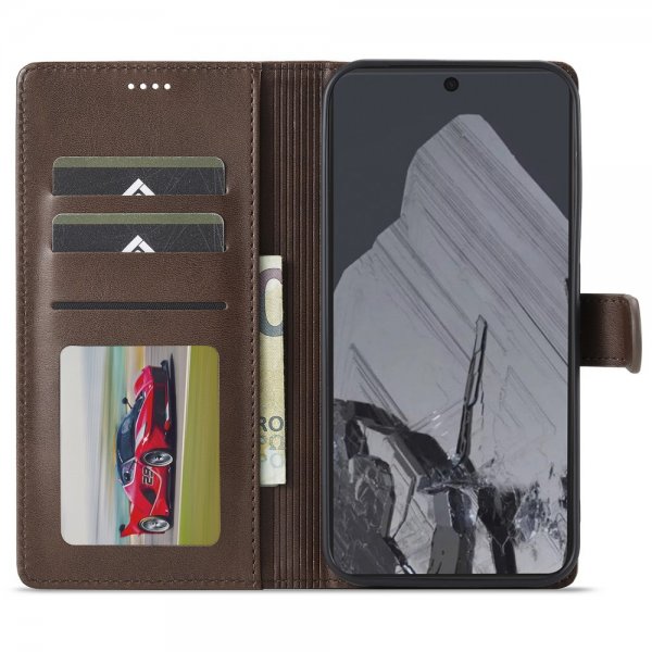 Lc.Imeeke Google Pixel 9 Pro XL Etui med Kortlomme stativfunksjon Mørkebrun