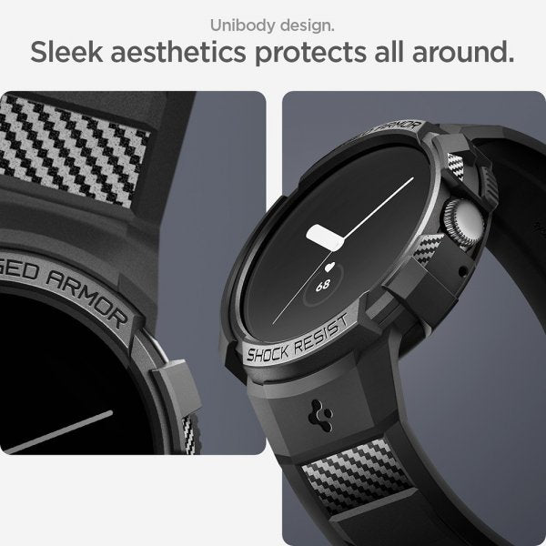 Spigen Google Pixel Watch 1/2/3 41mm Armbånd og Deksel Rugged Armor Pro Svart
