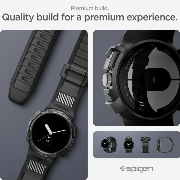 Spigen Google Pixel Watch 1/2/3 41mm Armbånd og Deksel Rugged Armor Pro Svart