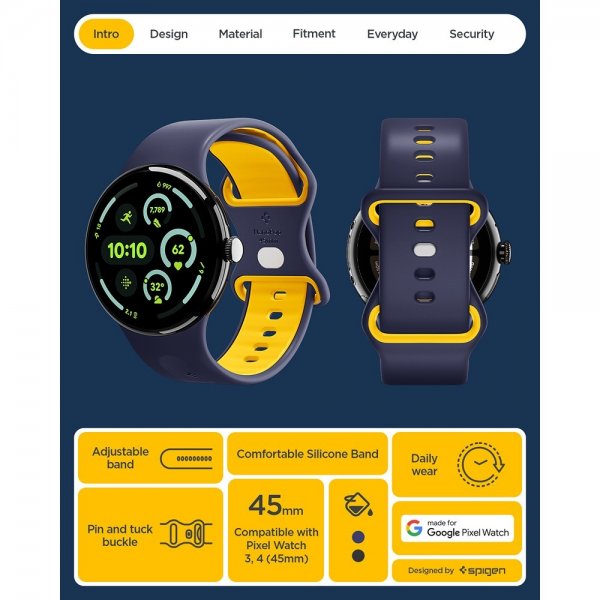 Spigen Google Pixel Watch 3/4 45mm Armbånd Nano Pop Blueberry Navy
