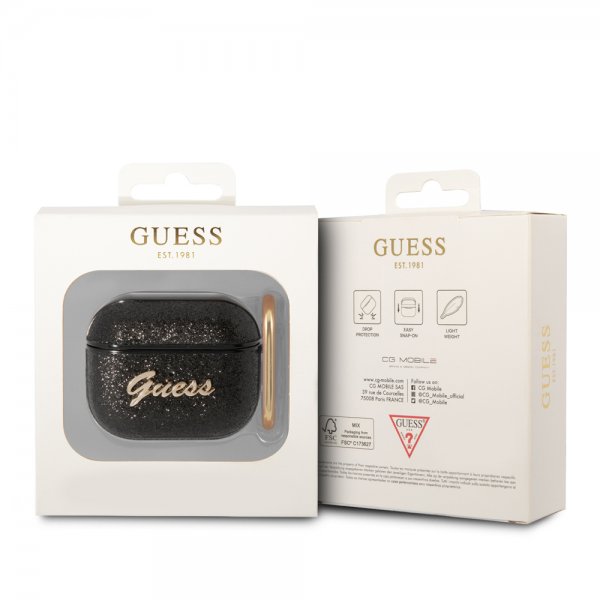 Guess AirPods 3 Deksel Glitter Flakes Svart