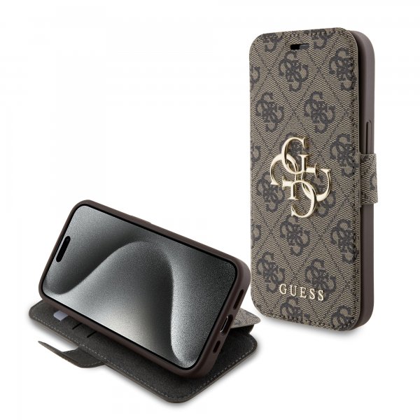 Guess iPhone 15 Etui 4G Logo Brun