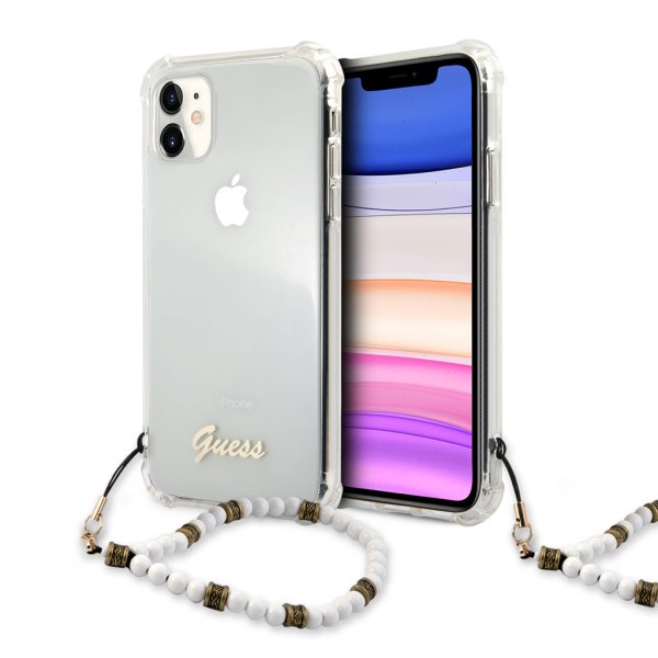 Guess iPhone 11 Deksel Script & Pearls Hvit Klar