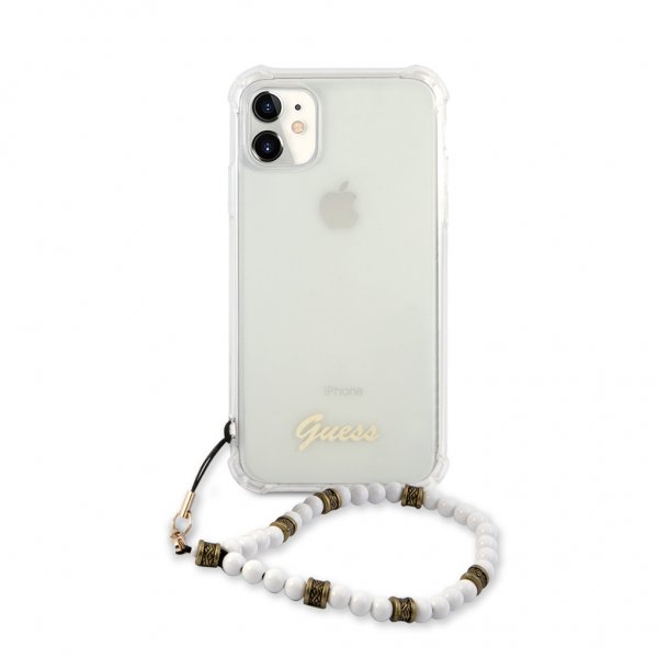 Guess iPhone 11 Deksel Script & Pearls Hvit Klar