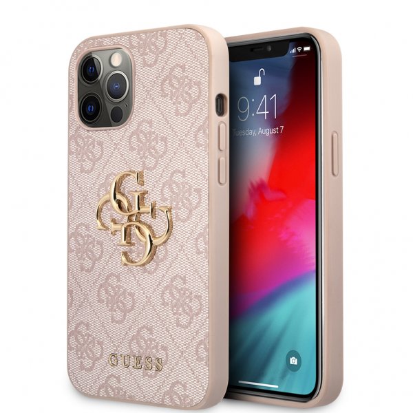 Guess iPhone 12 Pro Max Deksel Metal Logo Rosa