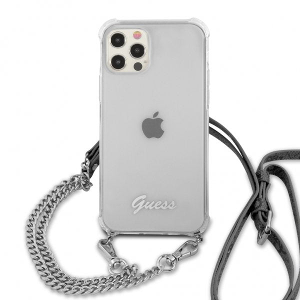 Guess iPhone 12 Pro Max Deksel Chain & Script Sølv Klar