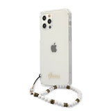 Guess iPhone 12 Pro Max Deksel Script & Pearls Hvit Klar