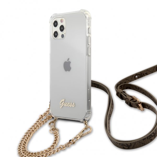 Guess iPhone 12/iPhone 12 Pro Deksel Chain & Script Gull Klar
