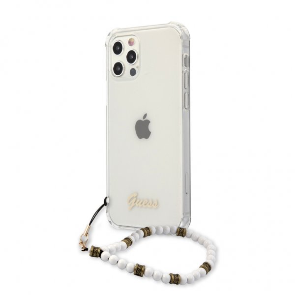 Guess iPhone 12/iPhone 12 Pro Deksel Script & Pearls Hvit Klar