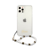 Guess iPhone 12/iPhone 12 Pro Deksel Script & Pearls Hvit Klar