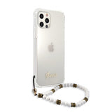 Guess iPhone 12/iPhone 12 Pro Deksel Script & Pearls Hvit Klar