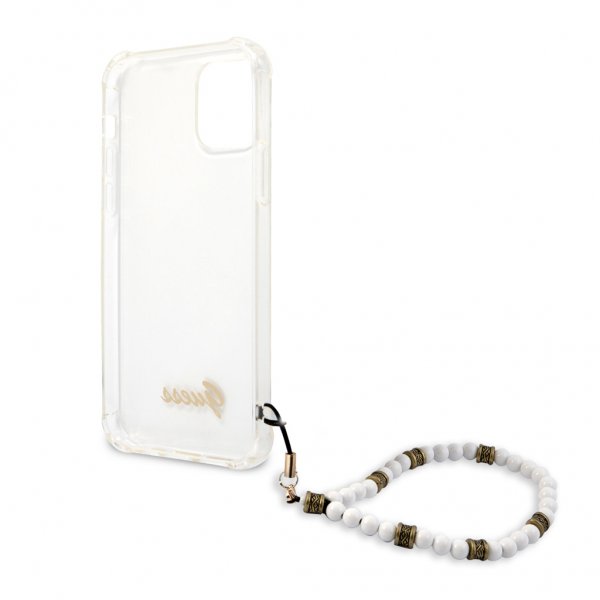 Guess iPhone 12/iPhone 12 Pro Deksel Script & Pearls Hvit Klar