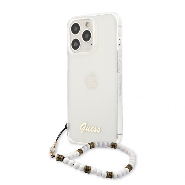 Guess iPhone 13 Pro Deksel Pearl Handle Script Logo Hvit