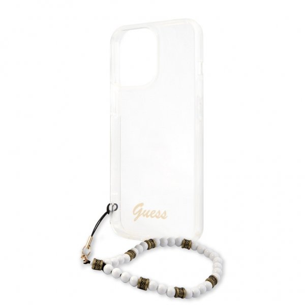 Guess iPhone 13 Pro Deksel Pearl Handle Script Logo Hvit
