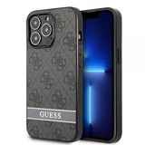 Guess iPhone 13 Pro Deksel Printed Stripe Bottom Grå