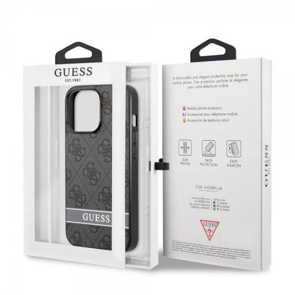 Guess iPhone 13 Pro Deksel Printed Stripe Bottom Grå