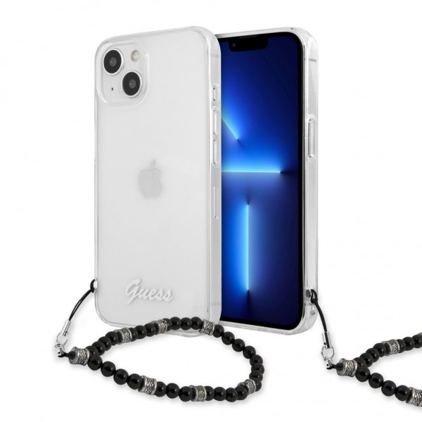 Guess iPhone 13 Deksel Pearl Handle Script Logo Svart