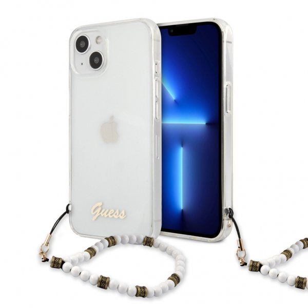 Guess iPhone 13 Deksel Pearl Handle Script Logo Hvit