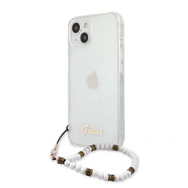 Guess iPhone 13 Deksel Pearl Handle Script Logo Hvit