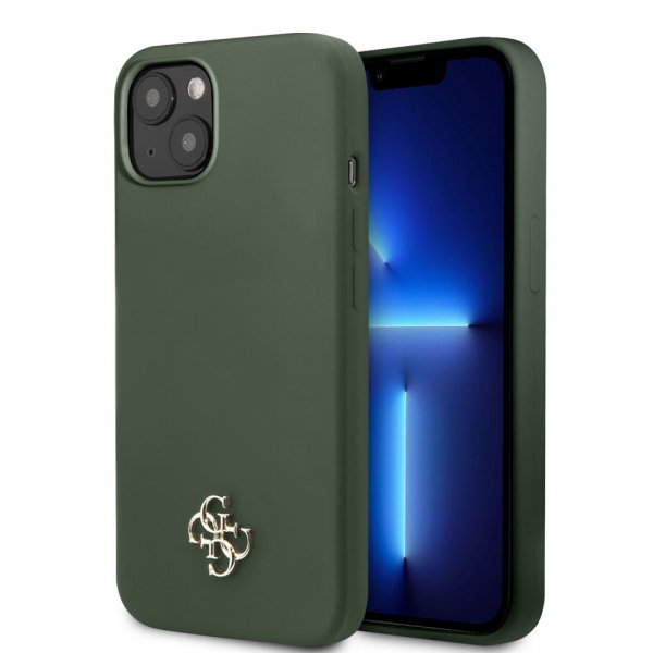 Guess iPhone 13 Deksel Silicone Metal Logo 4G Grønn