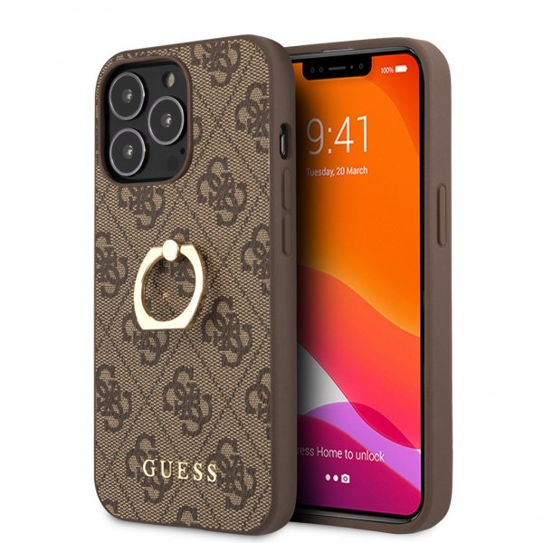 Guess iPhone 13 Pro Max Deksel Ring Stand Brun