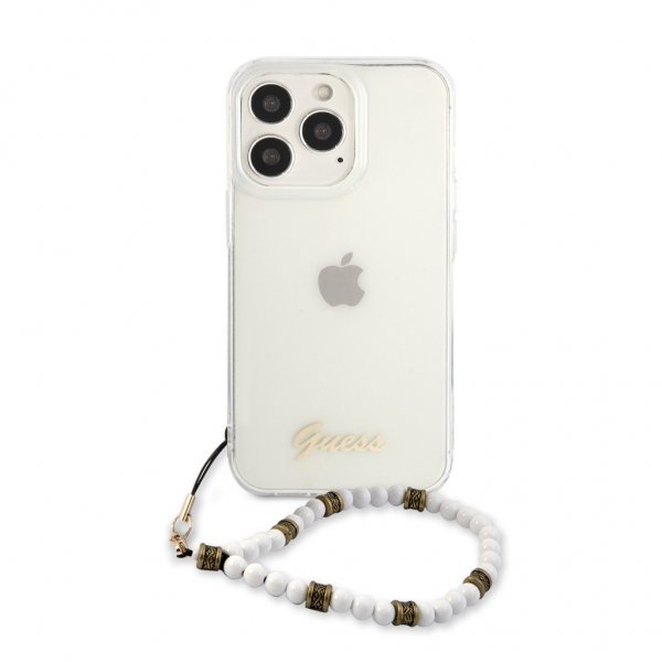 Guess iPhone 13 Pro Max Deksel Pearl Handle Script Logo Hvit