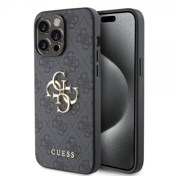 Guess iPhone 15 Pro Max Deksel 4G Logo Grå