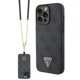Guess iPhone 15 Pro Max Deksel Metal Logo Strass Crossbody Strap Svart