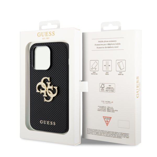 Guess iPhone 15 Pro Max Deksel Perforated Glitter Svart