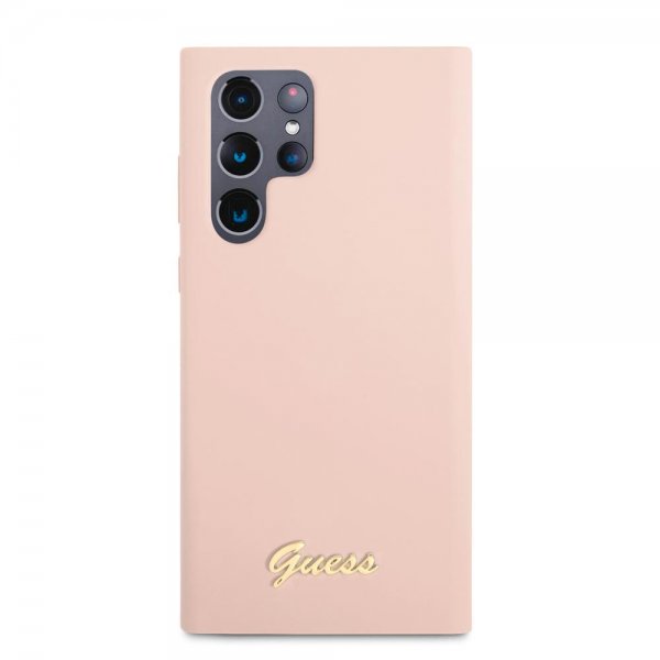Guess Samsung Galaxy S22 Ultra Deksel Script Metal Logo Pale Pink