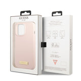Guess iPhone 13 Pro Deksel Silicone Metal Plate MagSafe Rosa