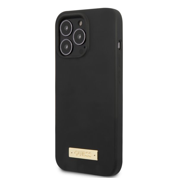 Guess iPhone 13 Pro Max Deksel Silicone Metal Plate MagSafe Svart