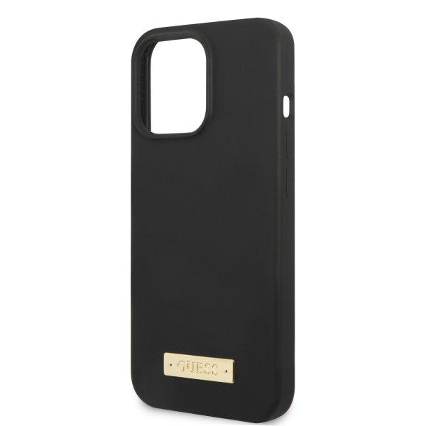 Guess iPhone 13 Pro Max Deksel Silicone Metal Plate MagSafe Svart