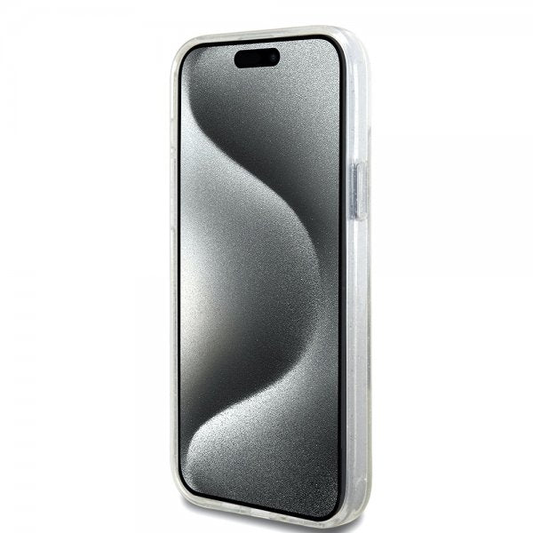 Guess iPhone 15 Plus Deksel Ring Stand Glitter MagSafe Transparent
