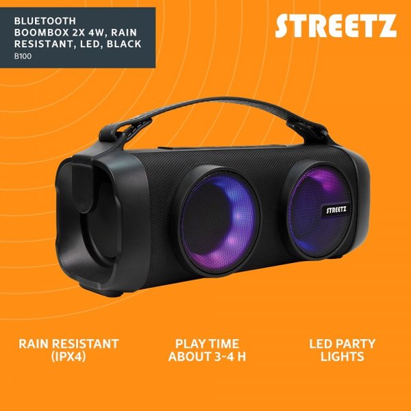 Streetz Høyttaler B100 Bluetooth Boombox Speaker Svart