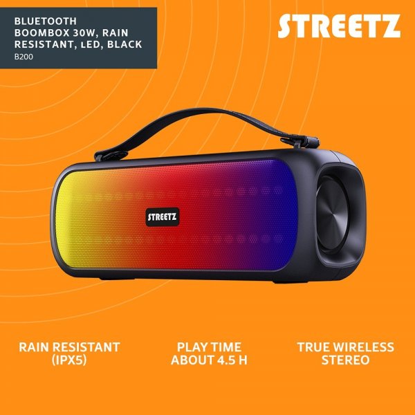 Streetz Høyttaler B200 Bluetooth Boombox Speaker Svart