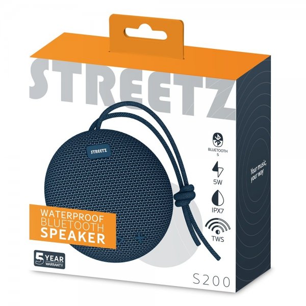 Streetz Høyttaler S200 Waterproof Bluetooth Speaker Blå