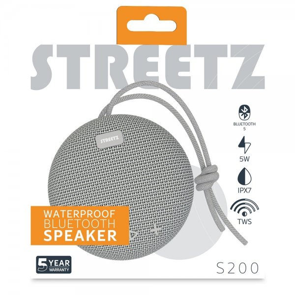 Streetz Høyttaler S200 Waterproof Bluetooth Speaker Grå