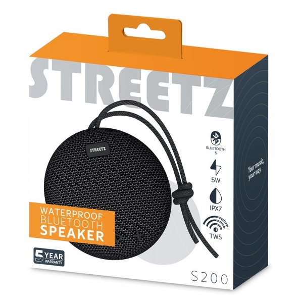 Streetz Høyttaler S200 Waterproof Bluetooth Speaker Svart