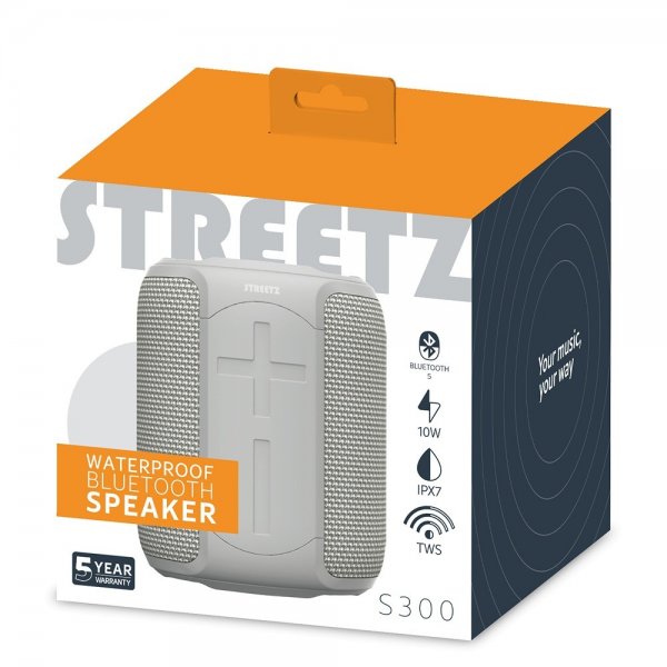 Streetz Høyttaler S300 Waterproof Bluetooth Speaker Grå