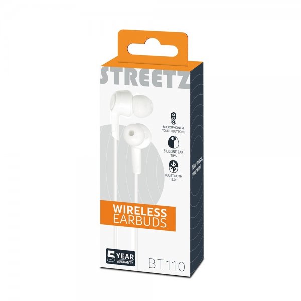 Streetz Hodetelefoner BT110 Wireless Earbuds Hvit
