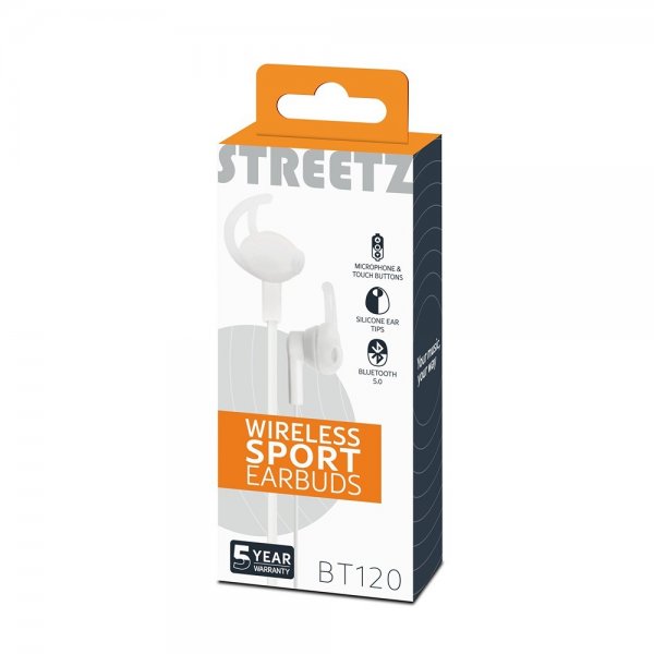 Streetz Hodetelefoner BT120 Wireless Sport Earbuds Hvit