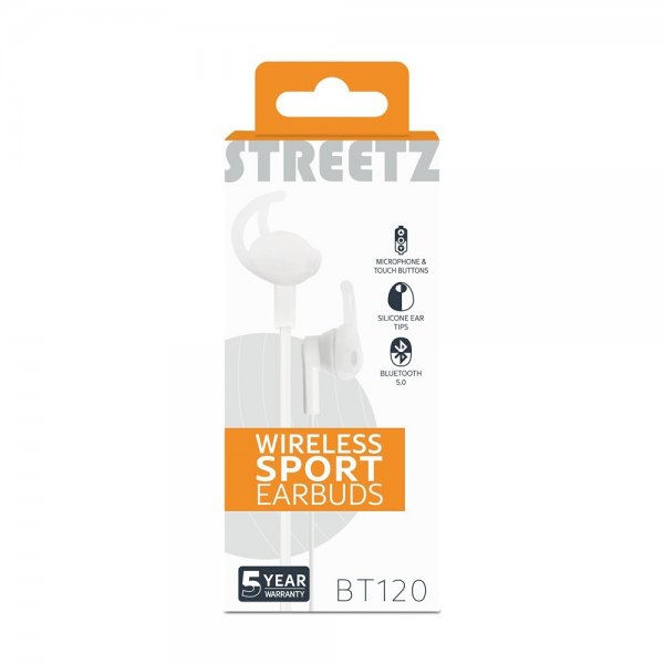 Streetz Hodetelefoner BT120 Wireless Sport Earbuds Hvit