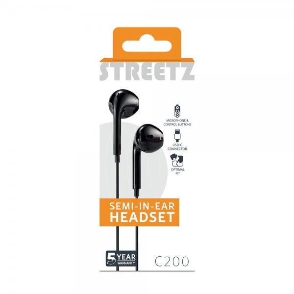 Streetz Hodetelefoner C200 Semi-In-Ear Headset USB-C Svart