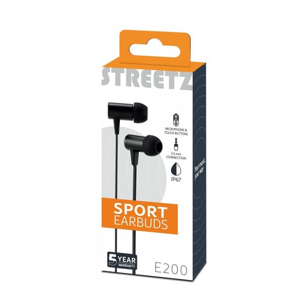 Streetz Hodetelefoner E200 Sport Earbuds 3.5mm Svart