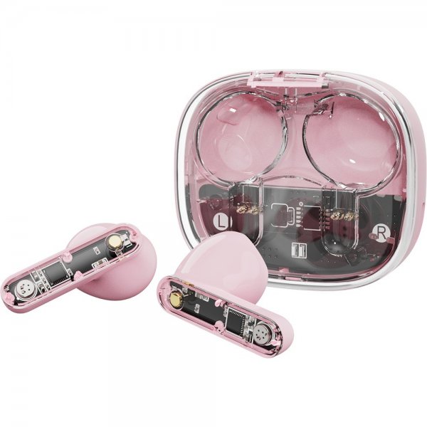 Streetz Hodetelefoner T150 Transparent True Wireless Earbuds Rosa